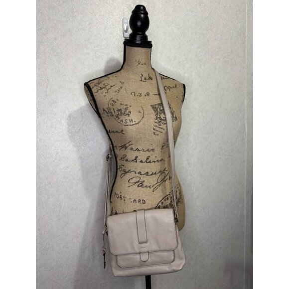 FOSSIL Kinley Small Fold Over Leather Crossbody Bag Adjustable Strap Gray - Picture 2 of 16